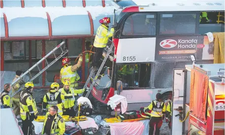  ?? WAYNE CUDDINGTON FILES ?? First responders attend to victims of the horrific 2019 OC Transpo bus crash at the Westboro station that killed three people.