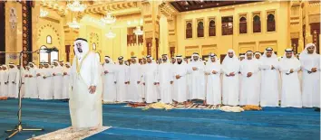  ?? WAM ?? Dr Omar Al Khateeb leading Eid prayers at Zabeel Mosque in Shaikh Mohammad Bin Rashid’s presence. In his sermon, Dr A Khateeb highlighte­d the significan­ce of sacrifice.