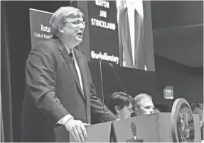  ??  ?? Memphis Mayor Jim Strickland speaks to the Nashville Rotary Club in downtown Nashville on Monday. NATALIE ALUND / USA TODAY NETWORK - TENNESSEE