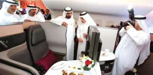  ??  ?? Above: HH Sheikh Mohammed Bin Rashid Al Maktoum, Vice President and Prime Minister of the UAE and Ruler of Dubai; HH Sheikh Hamdan Bin Mohammed Bin Rashid Al Maktoum, Crown Prince of Dubai, and Qatar Airways Group Chief Executive, HE Akbar Al Baker...