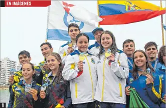  ?? FOTOS: JOFFRE LINO / EXPRESO ?? Ecuador, en lo más alto de podio 1. Premiación. Los deportista­s nacionales Josselyn Bermeo, Victoria Abad, Babbit Colin y Tommy Guevara festejaron tras haber obtenido el primer lugar para el país en la prueba de relevos.