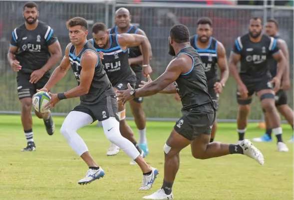  ?? Photo: Ronald Kumar ?? Ben Volavola (with ball) during the Fiji Airways Flying Fijians Captain’s Run at Albert Park, Suva on August 9, 2019.