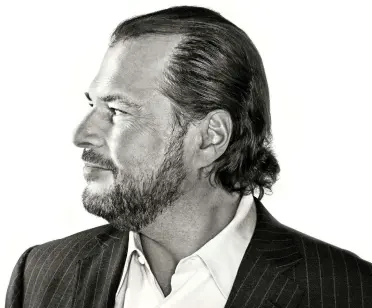  ??  ?? For his official corporate photo, billionair­e Salesforce founder Marc Benioff favours a side profile