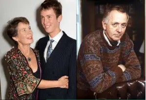  ??  ?? Celia and her son Angus, whom she had “by agreement” with Benjamin Whitrow (pictured above right). Angus, now 23, is making a name for himself as an actor in theatre and on radio and TV.