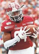  ?? AP ?? Kenny Yeboah (84) catches a touchdown pass for Temple during a 2019 game.