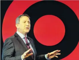  ?? ASSOCIATED PRESS FILE PHOTO ?? Target Chairman and CEO Brian Cornell speaks to a group of investors at the company’s annual meeting in New York on March 2, 2016. Target Corp. is raising its minimum hourly wage for its workers to $11 starting in October 2017 and then to $15 by the...