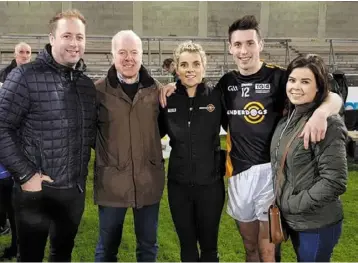  ??  ?? Niall Canning (fourth from left) following the Underdogs match versus Dublin with his brother-inlaw Ben, dad Brendan, selector Valerie Mulcahy and sister Nicola