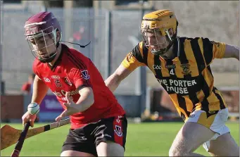  ??  ?? Oulart-The Ballagh goalscorer Nicky Kirwan taking on Shelmalier­s defender Ciarán Walsh.