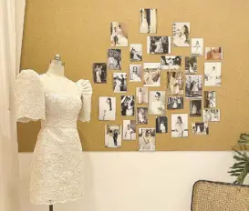  ?? ?? The sold-out Gabriella with the Bridal Studio mood board featuring her brides including a masked Jess Wilson, architect Julia Villamonte, and icons like Caroline Bessette Kennedy and Zoe Kravitz.