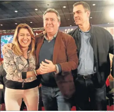  ?? JUAN CARLOS MUÑOZ ?? Susana Díaz, Juan Espadas y Pedro Sánchez, en Sevilla en febrero de 2019.