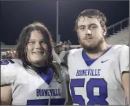  ?? (Special to River Valley Democrat-Gazette/Leland Barclay) ?? Lance Sims (left) and Matt O’Bar are two-way starters on the line for Booneville, which travels to Camden Harmony Grove on Friday for a Class 3A quarterfin­al game.