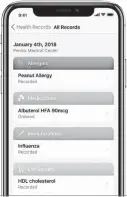  ??  ?? A Health Records screen in the upcoming iOS11.3 update. APPLE