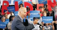  ?? Steve Helber / Associated Press ?? Vice President Joe Biden speaks during a campaign stop at the county fairground­s in Chesterfie­ld, Va., a swing state.
