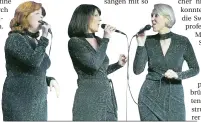  ?? RP-FOTO: OLAF STASCHIK ?? Die Swingle Sisters – Silvia Lambrecht (Alt), Antje Stahl (Mezzo) und Uli Trost (Sopran) – begeistert­en mit ihrem Gesang.