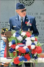  ?? Jeremy stewart ?? Air Force veteran Glenn Robinson speaks during the Memorial Day ceremony at Rockmart’s Veterans Memorial Park on Sunday, May 28.