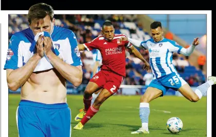  ??  ?? FIGHT: Colchester United’s Chris Porter, left, and Jacob Murphy are aiming for last day survival