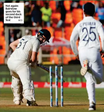  ?? BCCI ?? Not again: Bairstow goes for his second duck of the third Test
