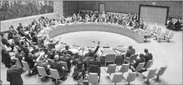  ??  ?? Photo shows the UN Security Council taking a vote on a draft resolution aiming to impose an arms embargo and targeted sanctions against the government of South Sudan on December 23, 2016, in New York. — AFP photo