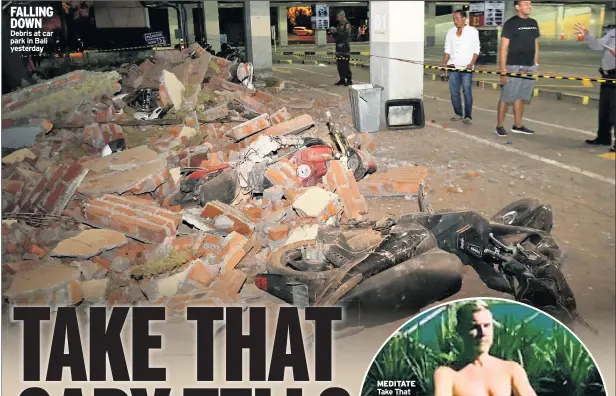  ??  ?? FALLING DOWN Debris at car park in Bali yesterday