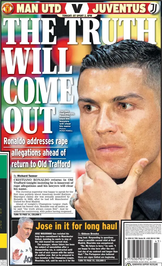  ??  ?? FACING THE PRESS: Ronaldo says his lawyers will clear his name