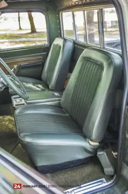  ??  ?? LINARES UPHOLSTERY COVERED THE ORIGINAL BUCKET SEATS WITH GREEN HOUNDS TOOTH MATERIAL FROM PUI INTERIORS.
FEBRUARY 2020