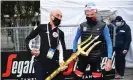  ??  ?? Mauro Gianetti and Tadej Pogacar pose with the Tirreno-Adriatico trophy after the Slovenian’s victory in March. Photograph: Tim de Waele/Getty Images