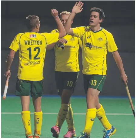  ??  ?? Australia's Blake Govers (right) scored during Australia’s 2-2 draw with Germany in the Hockey World League Final.