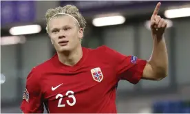  ??  ?? Erling Haaland scored nine for Norway Under-20s against Honduras. Photograph: Peter Morrison/AP