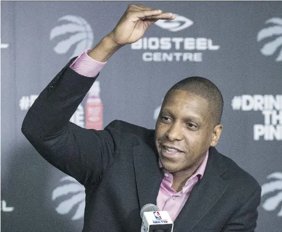  ?? CRAIG ROBERTSON ?? Toronto Raptors team president Masai Ujiri, seen speaking at his year-end press conference at the Biosteel Centre in Toronto on Tuesday, says what the team has been doing during his tenure “has not worked, and I have to look at that … we’ve tried it...