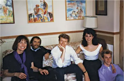  ??  ?? Helen, John, David Bowie, Coco Schwab (David’s assistant) and Duncan (David’s son)