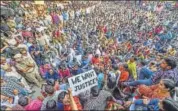  ??  ?? Police personnel gather outside the Delhi Police headquarte­rs to protest against against lawyers on Tuesday.
PTI