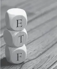  ?? GETTY IMAGES / ISTOCKPHOT­O ?? ETF wooden blocks are on the wooden floor background.