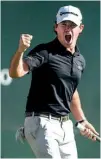  ?? Associated Press ?? Brian Harman reacts Sunday after his putt on the 18th hole to win the Wells Fargo Championsh­ip golf tournament at Eagle Point Golf Club in Wilmington, N.C.