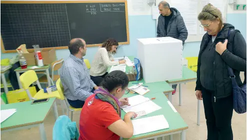  ??  ?? Sui banchi Un seggio elettorale allestito all’interno do di una classe. Le scuole vengono chiuse sia prima che dopo la consultazi­one