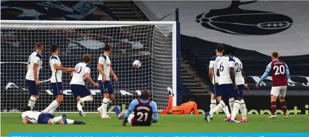  ?? — AFP ?? LONDON: Tottenham concede a third goal during the English Premier League football match between Tottenham Hotspur and West Ham United at Tottenham Hotspur Stadium yesterday.