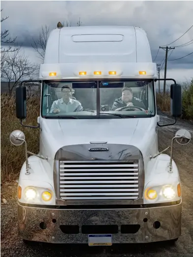  ??  ?? The odd couple of freight brokerage: Transfix cofounders drew mcelroy(right), a trucking industry veteran, and Jonathan Salama, a Parisian tech whiz, in a Freightlin­er truck. “He and I couldn’t be more different,” mcelroy says. “But somehow we work together really well.”