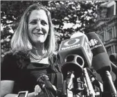  ?? JACQUELYN MARTIN/AP ?? Canadian Foreign Minister Chrystia Freeland expresses optimism about the trade Wednesday in Washington.