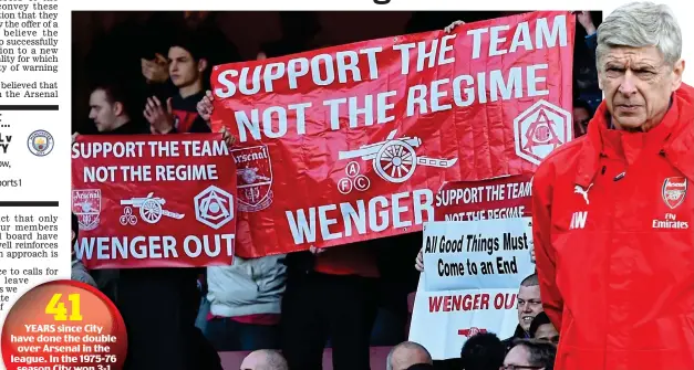  ?? GETTY IMAGES ?? UnitedUn at Arsenal: supporters make their feelings known about Wenger (right) at an Emirates home game