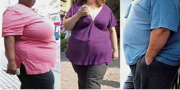  ??  ?? This file combinatio­n photo shows obese people in (from left) Los Angeles, Mexico City and Manchester. Extra weight and obesity are associated with increased risk of 14 types of cancer. — AFP