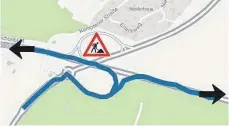  ?? KARTE: JULE/MAP4NEWS ?? Autofahrer befahren auf dem Schönbühl die B 31 in beiden Richtungen derzeit über die südliche Auffahrt.