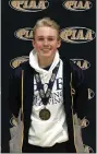  ?? SUBMITTED ?? From left, Spring-Ford’s Ashley Gutshall, Pope John Paul II’s Henry Phillips and Phoenixvil­le’s Kenzie Padilla pose with their state swimming medals.