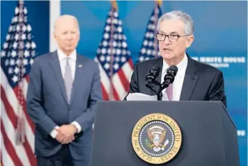  ?? YURI GRIPAS/ABACA PRESS ?? Jerome Powell speaks after President Biden announced that he was sticking with the Fed chair.