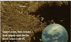  ??  ?? Canyon Saturn’s moon, Titan, includes deep canyons much like the Grand Canyon in the US.