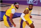  ?? Photograph: Kevin C Cox/Getty Images ?? The Lakers’ Anthony Davis, left, and LeBron James became the first teammates in NBA history to each average 25 points per game while shooting better than 50% from the floor in the same postseason.