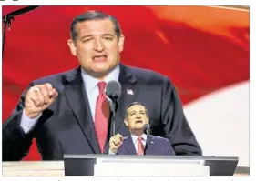  ?? JESSICA GRIFFIN / PHILADELPH­IA INQUIRER ?? U.S. Sen. Ted Cruz of Texas, speaking Wednesday night at the Republican National Convention, opted against political orthodoxy by not endorsing Donald Trump, a move that turned the cheers that greeted him into boos.