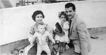  ??  ?? Tayseer El Gazzar, left inset. Above, Abdel Hadi El Gazzar with his wife Leila and daughters Tayseer, right, and Yasmine. Remembered as a loving family man, he died at the age of 40 in 1966