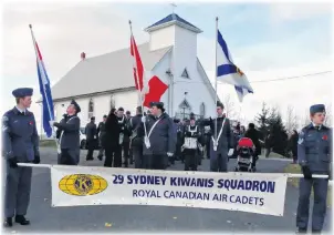  ?? SUBMITTED PHOTOS/ADAM GOULD ?? A highlight of Membertou’s Remembranc­e Day ceremonies - the annual parade led by the 29 Sydney Kiwanis Squadron Royal Canadian Air Cadets.