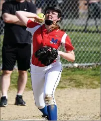  ?? Photos by Jerry Silberman / risportsph­oto.com ?? Junior third baseman Talia Williams (above) and sophomore pitcher Victoria Young (right) led Mount to a 14-2 Division II road win over West Warwick Wednesday afternoon.