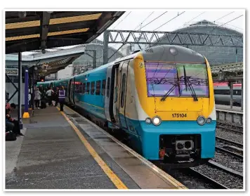  ?? PAUL BIGLAND/ RAIL. ?? Arriva Trains Wales 175104 awaits departure from Platform 13 on August 19 2016, forming the 1054 ex-Llandudno Junction-Manchester Airport. Platforms 13 and 14 remain Piccadilly’s only through platforms, until two more are built by 2018 to increase capacity as part of the Northern Hub programme.