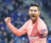  ?? REUTERS ?? Barcelona's Lionel Messi celebrates a goal on Saturday.